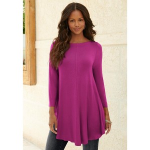 Roaman's Plus Size Boatneck Swing Ultra Drape Tunic Top - 1 of 3