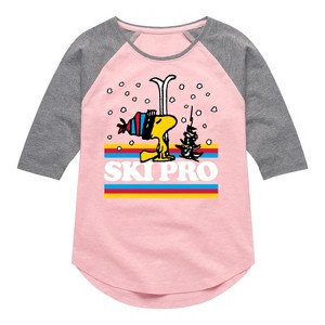 Girls' - Peanuts - Woodstock Ski Pro Shirt Tail Raglan Graphic T-shirt - 1 of 4