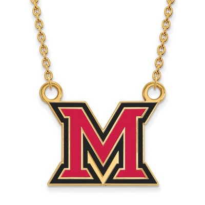 Black Bow Jewelry 14k Yellow Gold Plated Sterling Silver Miami Redhawks NCAA Necklace 18 Inch