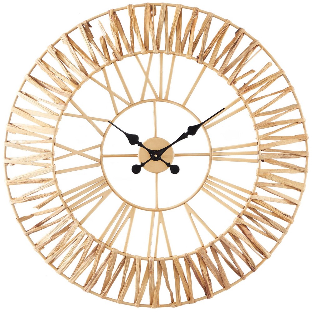 Photos - Wall Clock 31"x31" Seagrass Round  with Weaving Design Gold - Novogratz: Si