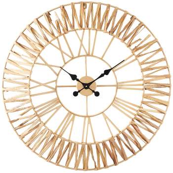 31"x31" Seagrass Round Wall Clock with Weaving Design Gold - Novogratz
