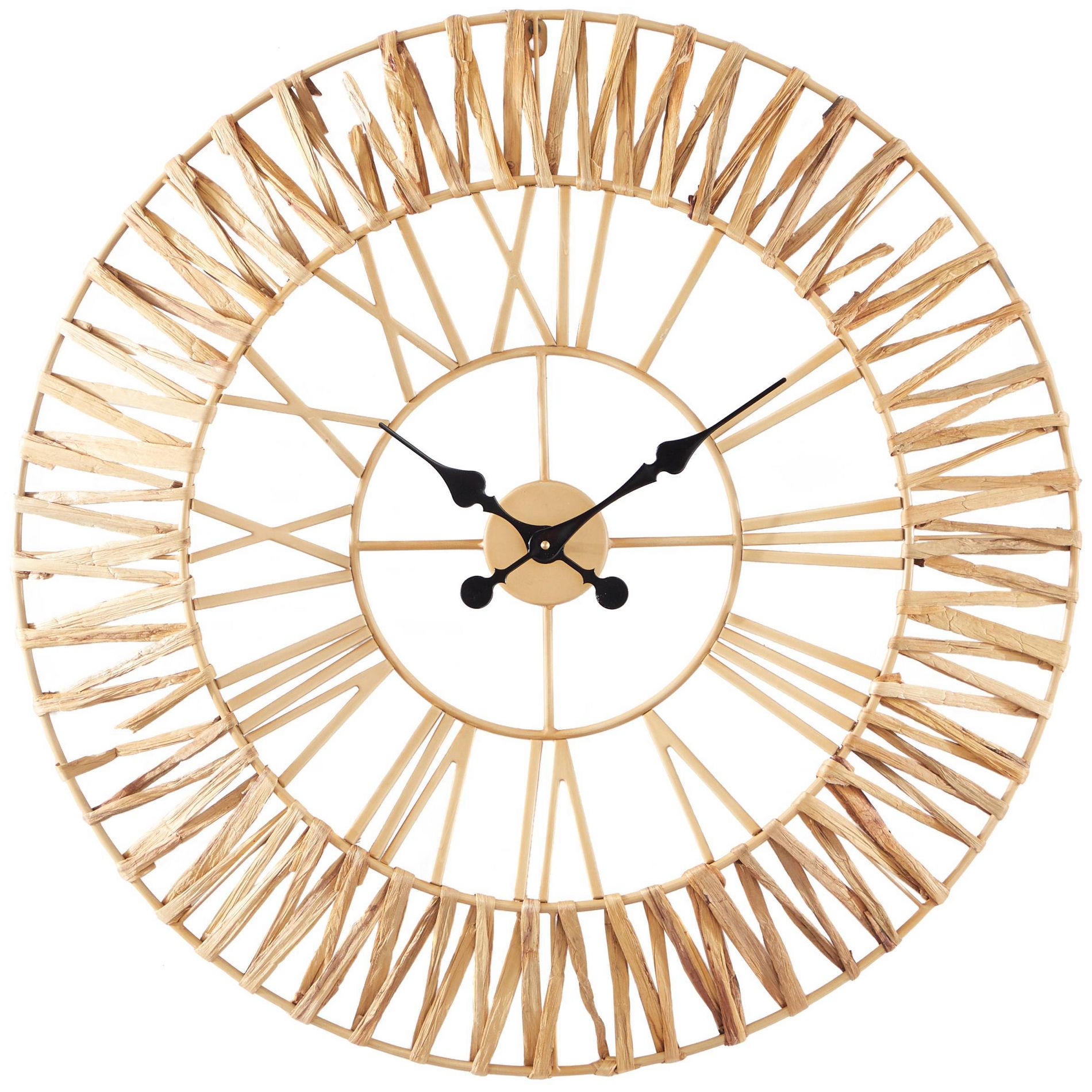 Olivia & May 31"X31" Seagrass Round Decorative Wall Clock with Weaving Design Gold