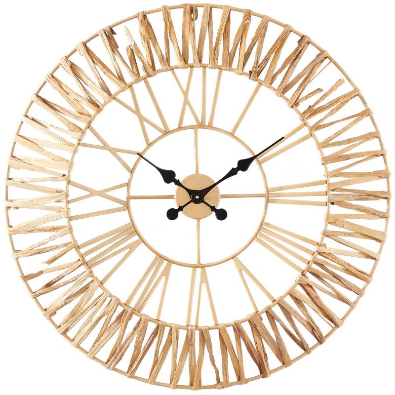 31&#34;x31&#34; Seagrass Round Wall Clock with Weaving Design Gold - Novogratz, 1 of 7