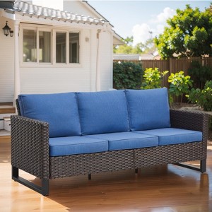Buenhomino Outdoor Patio Furniture - Wicker Sofa with Removable Cushion, 3 Seater Rattan Couch with Deep Seat for Balcony Deck Backyard - 1 of 4
