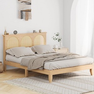 Nasitip Bed Frame, Wood Bed Frame with Rattan Headboard, 12.4''Noise-Free Bed Frame with Strong Wood Slats Support, No Box Spring Needed - 1 of 4