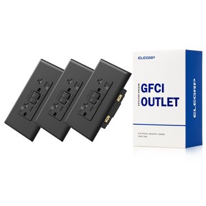 ELEGRP GFCI Outlet Self-Test, 20 Amp 125V Weather Resistant Duplex wall outlet, Wall Plate included, UL Listed, Matte Black 3PC - 1 of 1
