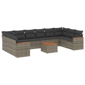 vidaXL 11 Piece Patio Sofa Set with Cushions Gray Poly Rattan - With Table - 1 of 4