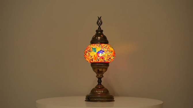 Kafthan 14.5 in. Handmade Multicolor Flowers Mosaic Glass Table Lamp with Brass Color Metal Base, 2 of 6, play video