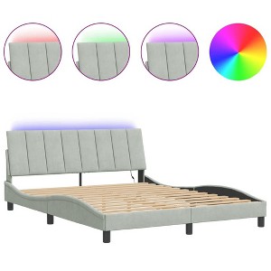 vidaXL - Queen Size Bed Frame with LED Lights - Light Gray Velvet, USB Connector, Headboard Cushion - 85.8" x 61.8" x 29.3" - 1 of 4
