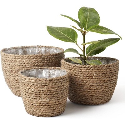 Seagrass Planter Basket Indoor, Flower Pots Cover, Plant Containers, Natural, 3-Pack
