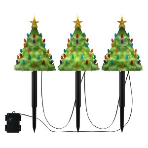 Mr. Christmas 9 in. Set of 3 Lit Blow Mold Pathway Trees - 1 of 4