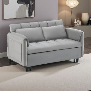 52" Velvet 2-Seater Sofa Bed with 2 Pillows & Metal Feet - 1 of 4