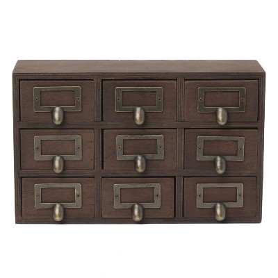 Rustic Brown Wood Desktop Organizer with 9 Apothecary Drawers
