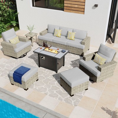 XIZZI Versatile Outdoor Rattan Sectional Sofa Set Collection, 8/9/10-Piece Set w/ Comfy Swivel Chairs, Perfect for Patio Relaxation and Entertaining