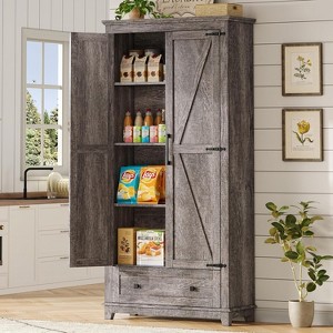 AMERLIFE Farmhouse Kitchen Pantry Cabinet, 72" Tall Storage Cabinet with Adjustable Shelves & Barn Doors - 1 of 4