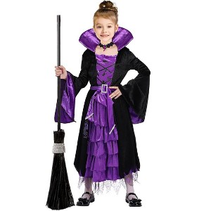 TackView Halloween Witch Costume Fairytale Witch Deluxe Set Fancy Party Dress Up for Girls, S - 1 of 4