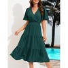 Coolmee Women Smocked High Waist Cross V Neck Ruffled Short Sleeve Layered Midi Dress - 2 of 4
