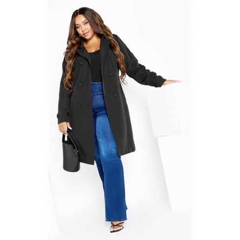 Plus size long black wool outlet coat