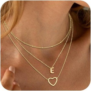14K Gold Plated Initial Necklace, Layered Heart & A-Z Letter Personalized Gift for Women - 1 of 4