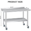 Stainless Steel Table for Prep with Backsplash, Adjustable Undershelf & 4 Locking Caster Wheels, Commercial Worktable for Restaurant Kitchen - 3 of 4