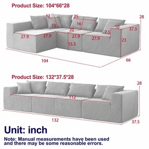 104-Inch Corduroy Modular L-Shaped Sectional Sofa, Luxury Floor Couch Set, Upholstered Indoor Furniture - 1 of 4