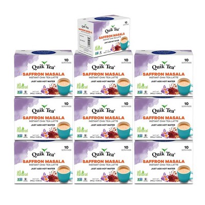 QuikTea, Chai Tea Latte 10 Boxes of 10 each, Saffron Masala, 100 Count - Indian Tea (10 Count (Pack of 10))