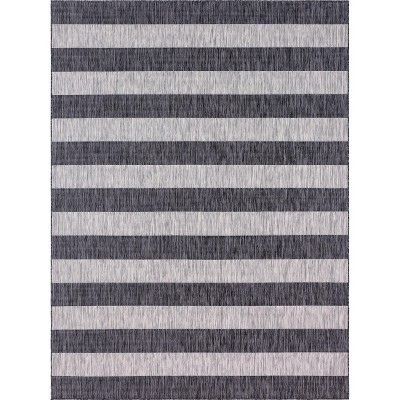 Charcoal Gray Stripe 9' x 12' Easy-Care Synthetic Outdoor Rug