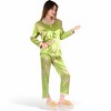 Anna-Kaci Lounge Women's Satin Bamboo Print Pajama Set with Contrast Trim- Green,Small - 3 of 4