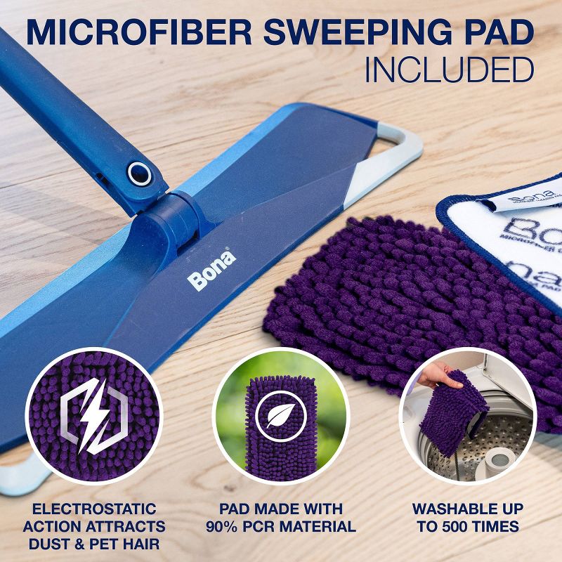 Bona Pet Floor Mop Starter Kit - 2 in 1 Wet + Dry Floor Sweeping + Mopping - 1 Mop, 1 Reusable Sweeping Pad, 1 Reusable Mopping Pad, 4 of 12