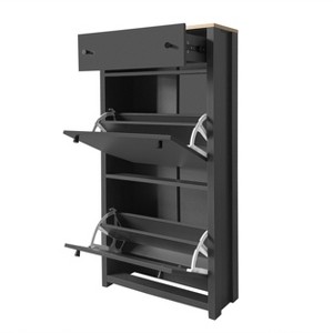 PDTEND Freestanding Shoe Rack with Adjustable Panel and 2 Flip Drawers for Hallway - 1 of 4