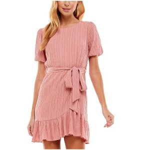 City Studio Womens Stretch Textured Keyhole Ruffled Dress, Pink, Medium - 1 of 1