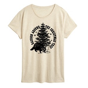 Women's - Instant Message - Raccoon Around The Christmas Tree Short Sleeve Graphic T-Shirt - 1 of 4