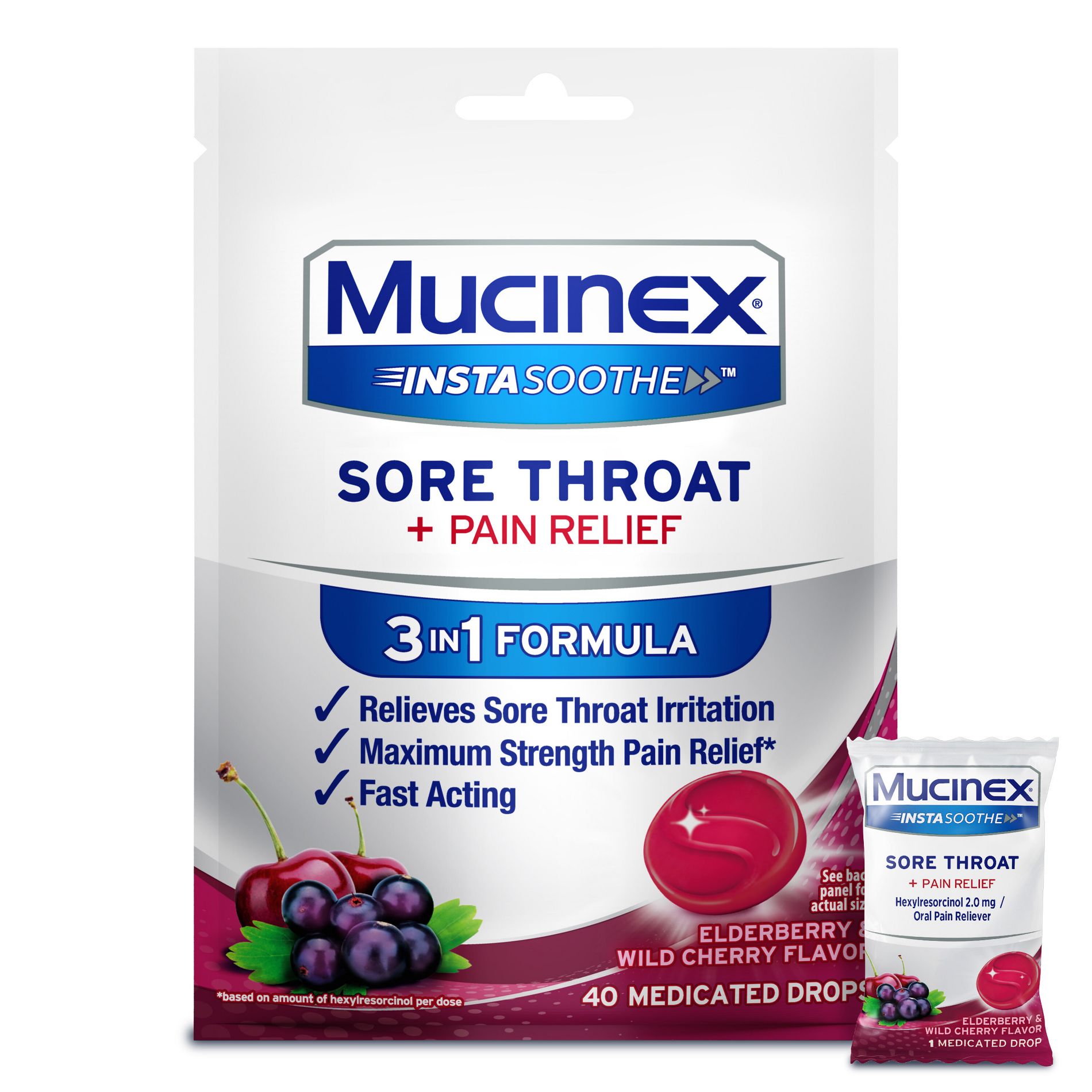 Mucinex Instasoothe Sore Throat Pain Relief - Elderberry & Wild Cherry - 40ct