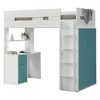 Acme Furniture 78"Loft Bed Nerice Loft and Bunk Bed White & Teal: Twin Over Twin, Wood Frame, No Tools Assembly - 2 of 4