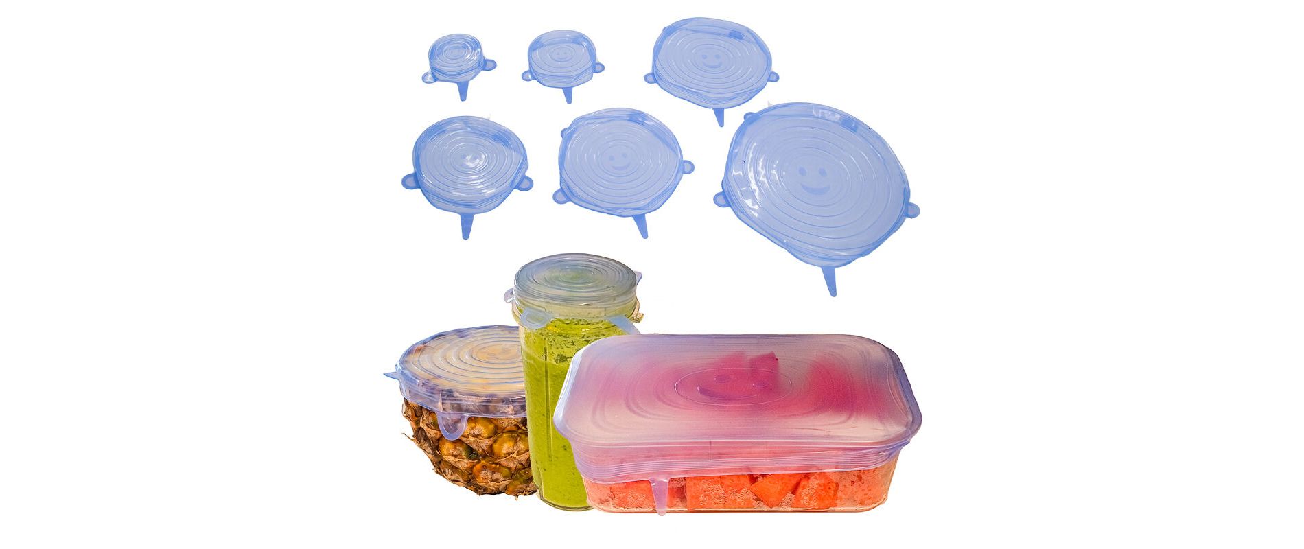 5 Star Super Deals Silicone Stretch Food Lids 6 Pack - Reusable Leak-Proof Containers Covers for Fresh Food Storage & Plastic Containers, Jars, - Blue