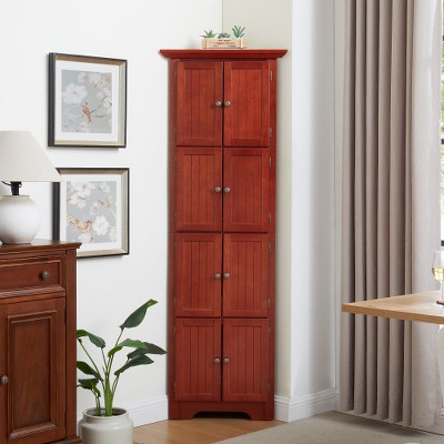 Freestanding Storage Cabinet, 72.4" Tall Floor Cabinet With 8 Doors And 4 Shelves, 4-tier Kitchen Pantry For Bathroom Kitchen Living Room, Red