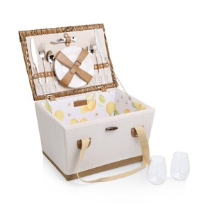 Picnic Time Lemongrove Picnic Basket for 2 Bee and Lemon White with Lemon Pattern - 1 of 4
