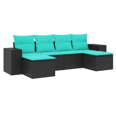 vidaXL 6 Piece Patio Sofa Set with Cushions - Black Without Table