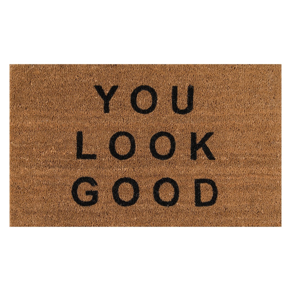 Photos - Doormat 1'6"x2'6" 'You Look Good' Woven Door Mat Natural/Black - Novogratz By Mome