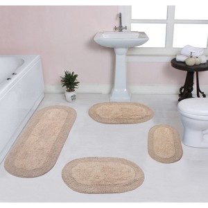 Double Ruffle Bathroom Rugs Set, Washable Rug, Extra Soft and Absorbent bath Rug, Kitchen Mat, Bath Mat Set,Non-Slip, 4 Pcs Set with Runner, Linen - 1 of 4
