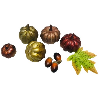 Northlight 10-Piece Autumn Harvest Artificial Pumpkin, Acorn and Leaf Decoration Set
