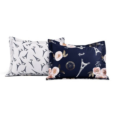 Lush Decor Lush Décor Full/Queen 7pc Vintage Paris Rose Butterfly Script Comforter Set Navy: Microfiber, Embroidered, Teen Bedding — фото 5