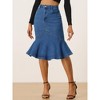 INSPIRE CHIC Women's High Waist Bodycon Ruffles Side Pockets Fishtail Midi Jean Skirt - 4 of 4
