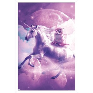 Trends International James Booker - Kitty Cat Riding On Space Galaxy Unicorn Framed Wall Poster Prints - 1 of 4