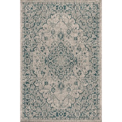Rozetta Gray and Teal Medallion Synthetic Area Rug