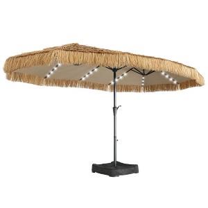 Ainfox 15ft. Outdoor Straw Umbrella Sunshade Umbrella, Waterproof, Sun Block With LED Lights - 1 of 4