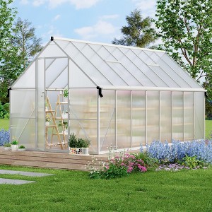 Aluminum-Frame Polycarbonate Greenhouse, Heavy Duty Greenhouse with Quick Setup Structure and Roof Vent, for Backyard, Outside Garden, Patio - 1 of 4