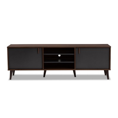 Samuel Finished TV Stand for TVs up to 55" Walnut Brown/Dark Gray - Baxton Studio