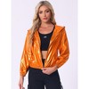 INSPIRE CHIC Women's Holographic Shiny Long Sleeve Zipper Hooded Metallic Jacket - 2 of 4