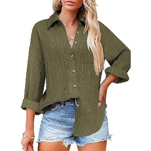 Zeagoo Womens Button Down Shirts Long Sleeve Dress Shirt Textured Collared Work Blouse Dressy Casual Tops with Pocket - 1 of 4